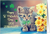 Great Granddaughter St. Patricks Day Kitten with Yellow Daisies card