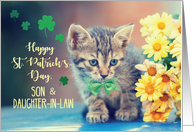 Son & Daughter-in-Law St. Patricks Day Kitten with Yellow Daisies card