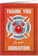 Donation to Fire Department in Red Thank You with Badge card