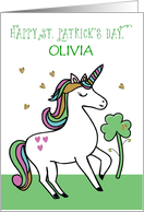 Custom Name Unicorn St. Patrick’s Day Wishes with Shamrock card