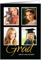 Daughter Graduation Four Photo Customizable Announcement Black Gold card