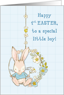 Little Boy First Easter Bunny on Flower Swing card