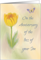 Anniversary of Loss of Son Watercolor Flower with Butterfly card