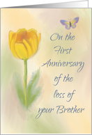 1st Anniversary of Loss of Brother Watercolor Flower with Butterfly card