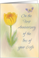 1st Anniversary of Loss of Wife Watercolor Flower with Butterfly card