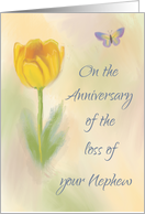 Anniversary of Loss of Nephew Watercolor Flower with Butterfly card