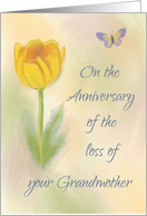 Anniversary of Loss of Grandma Watercolor Flower with Butterfly card