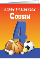 Cousin Boy 4th Birthday Sports Balls card