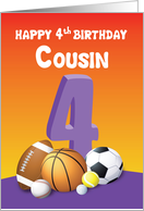 Cousin Girl 4th Birthday Sports Balls card
