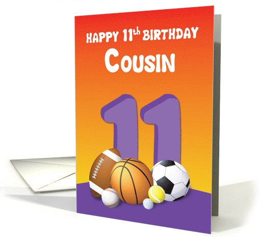 Cousin Girl 11th Birthday Sports Balls card (1612438)