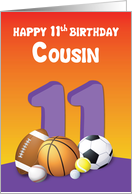 Cousin Girl 11th Birthday Sports Balls card