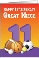 Great Niece 11th Birthday Sports Balls card