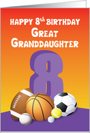 Great Granddaughter 8th Birthday Sports Balls card