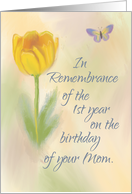 Mom 1st Year Birthday Remembrance Watercolor Flower Butterfly card