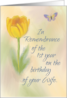 Wife 1st Year Birthday Remembrance Watercolor Flower Butterfly card