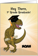 Customizable Name 1st Grade Graduation T-Rex Dinosaur card