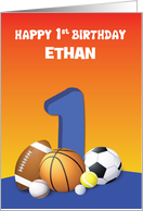 Custom Name Boy 1st Birthday Sports Balls card