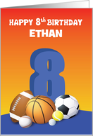 Custom Name Boy 8th Birthday Sports Balls card