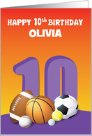 Custom Name Girl 10th Birthday Sports Balls card