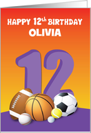 Custom Name Girl 12th Birthday Sports Balls card