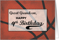 Great Grandson 9th Birthday Basketball Large Distressed Sports Ball card