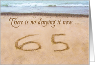 65th Birthday Writing in Sand Seashore card