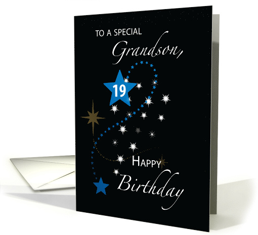 Grandson 19th Birthday Star Inspirational Blue and Black card