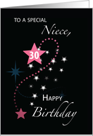 Niece 30th Birthday Star Inspirational Pink and Black card