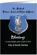 Customize City Name St. Michael Blessings to New Police Officer card