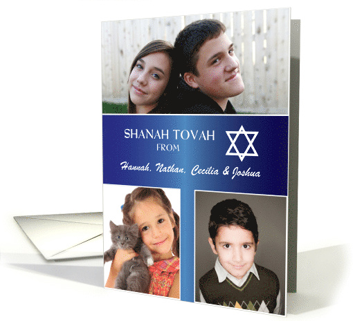Rosh Hashanah 3 Photo Name Blue Gradient Effect card (1644894)