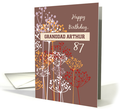 Custom Name Grandfather 87th Birthday Brown Wildflowers Religious card