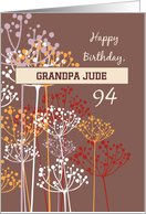 Custom Name Grandfather 94th Birthday Brown Wildflowers Religious card