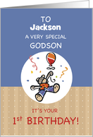 Custom Name Godson 1st Teddy Bear Balloon Birthday card