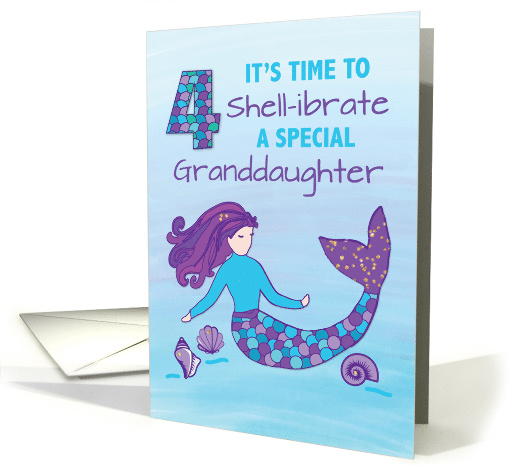 Granddaughter 4th Birthday Sparkly Look Mermaid card (1646138)