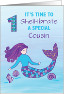 Custom Relation Cousin 1st Birthday Sparkly Look Mermaid card