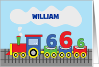 6th Birthday Personalized Name William Colorful Train on Track card