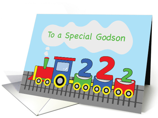 Godson 2nd Birthday Colorful Train on Track card (1653332)