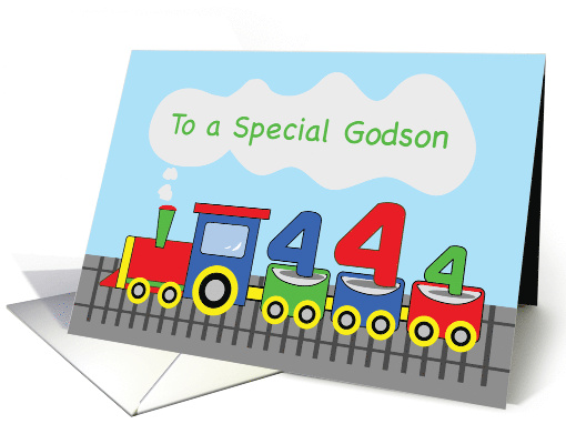 Godson 4th Birthday Colorful Train on Track card (1653336)