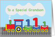 Grandson 1st Birthday Colorful Train on Track card