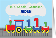 Grandson 1st Birthday Personalized Name Aiden Colorful Train on Track card