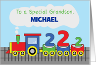 Grandson 2nd Birthday Personalized Name Michael Colorful Train on Trac card