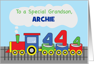 Grandson 4th Birthday Personalized Name Archie Colorful Train on Track card