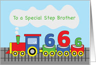 Step Brother 6th Birthday Colorful Train on Track card