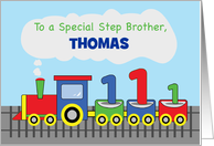 Step Brother 1st Birthday Personalized Name Colorful Train on Track card