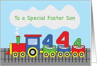 Foster Son 4th Birthday Colorful Train on Track card