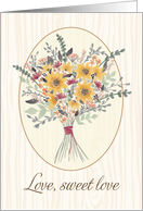 Wedding Anniversary Sunflower Bouquet on Rustic Wood card