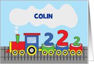 Personalized Name 2nd Birthday Colorful Train on Track card
