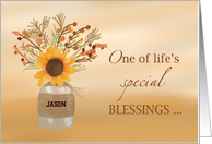 Boyfriend Customizable Name Blessing at Thanksgiving Sunflower in Vase card