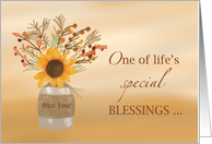 Missing You and Sending Blessings on Thanksgiving Sunflower in Vase card