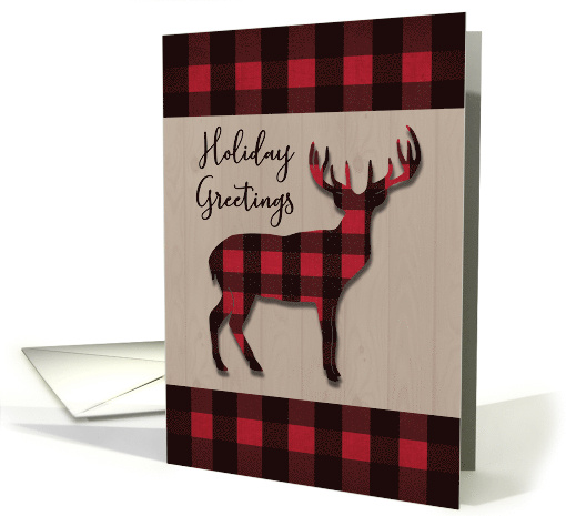 Christmas Holidays Deer in Red Black Plaid Over Wood card (1658004)